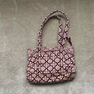 Vera Bradley Floral Patterned Tote Bag / Purse - Burgundy and Cream